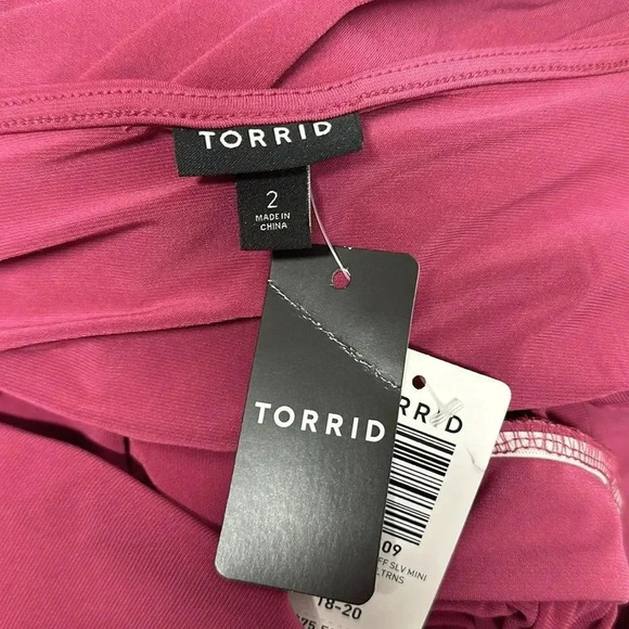 Torrid Midi Dress Studio Knit Surplice Puff Sleeve Purple Plus Pink Size New 2X - Picture 12 of 12